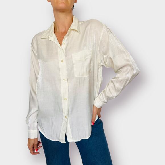 Y2K NY Jeans Off-White Shimmer Button Up‎ - Picture 1 of 5